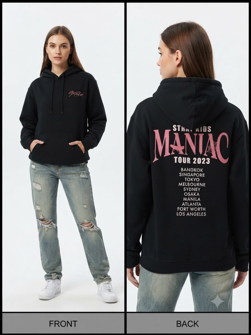 MANIAC Tour 2023 Unisex Black Hoodie with  Graphic. Size Large